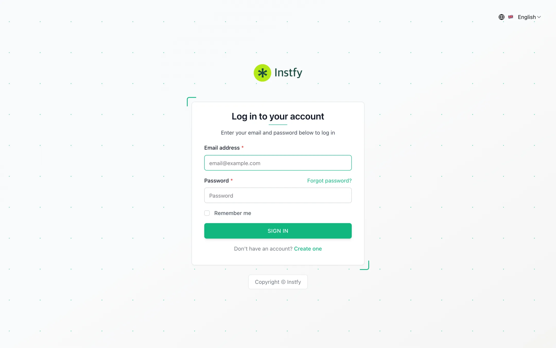 Tela de login do ERP Instfy em erp.instfy.com/login